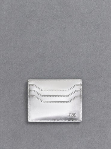 Carli Metallic Leather Multi-Slot Card Holder, Silver, hi-res
