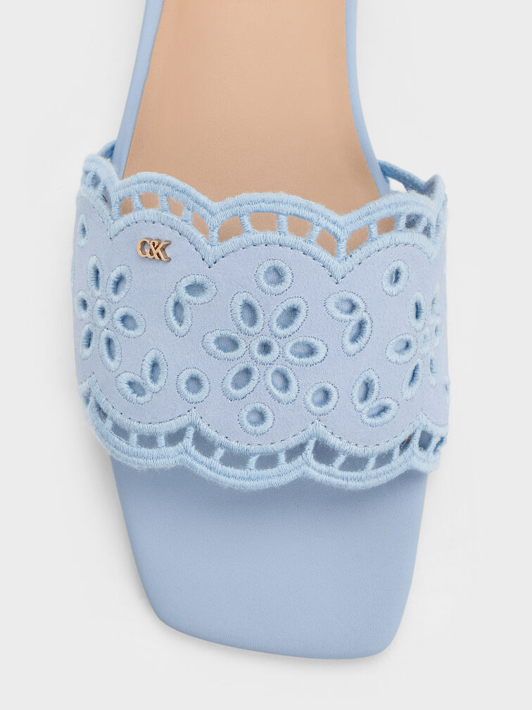 Leather Embroidered Slide Sandals, Light Blue, hi-res