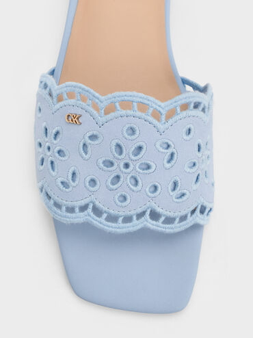 Leather Embroidered Slide Sandals, Light Blue, hi-res