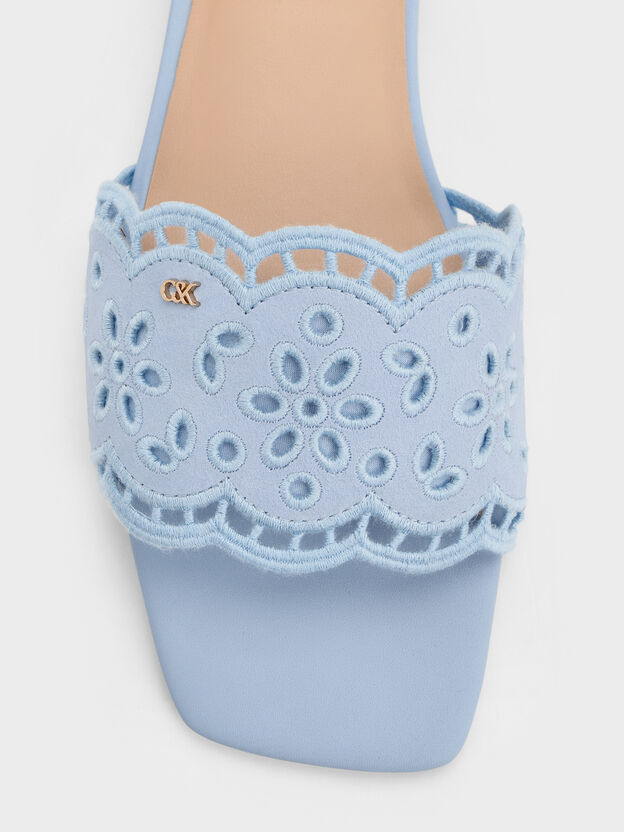 Leather Embroidered Slide Sandals, Light Blue, hi-res