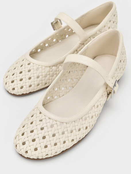 Woven Mary Jane Flats, Cream, hi-res