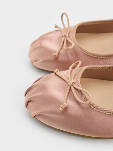 Emiko Satin Bow Mary Jane Flats, Nude, hi-res