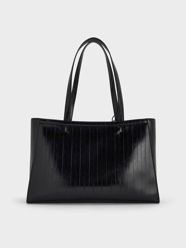 Augustine Eel-Effect Sculptural-Detail Tote Bag, Black, hi-res