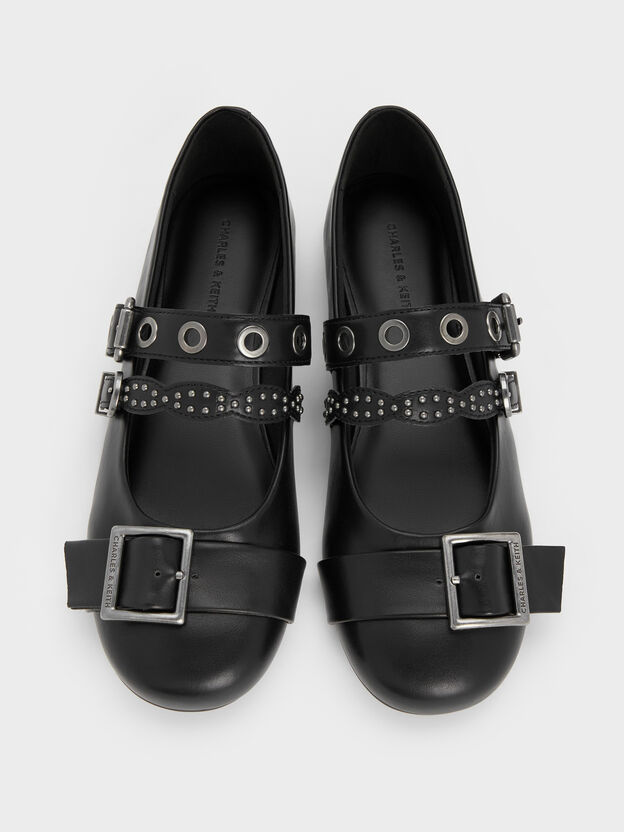 Aether Grommet Studded Mary Jane Flats, Black, hi-res
