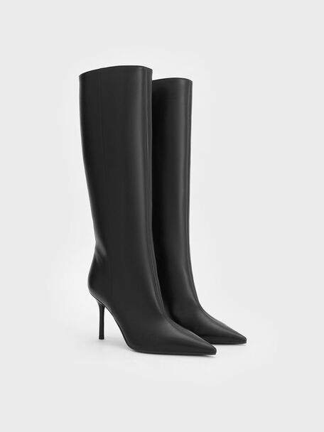 Pointed Stiletto Knee-High Boots, Black, hi-res