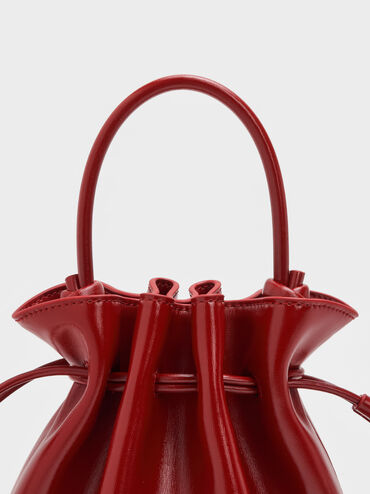 Sammie Horse-Motif Drawstring Bucket Bag, Tomato Red, hi-res