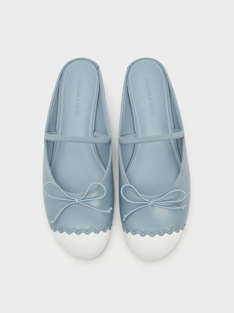 Two-Tone Bow Slip-On Flats, Light Blue, hi-res