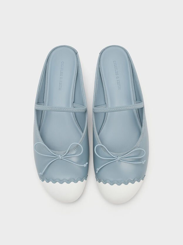 Two-Tone Bow Slip-On Flats, Light Blue, hi-res
