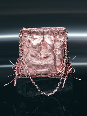 Duo Metallic Grommet Chain-Handle Two-Way Backpack, Aura Pink, hi-res