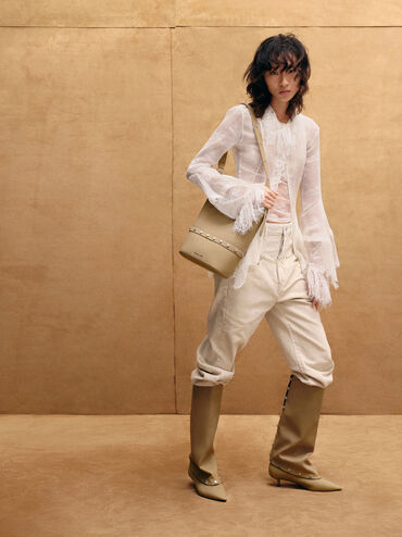 Bobbie Twill Studded Convertible Two-Way Bucket Bag, Toasted Sand, hi-res