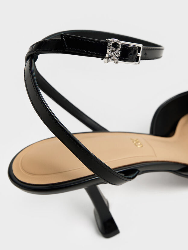Leather Ankle-Strap Pumps, Black Patent, hi-res