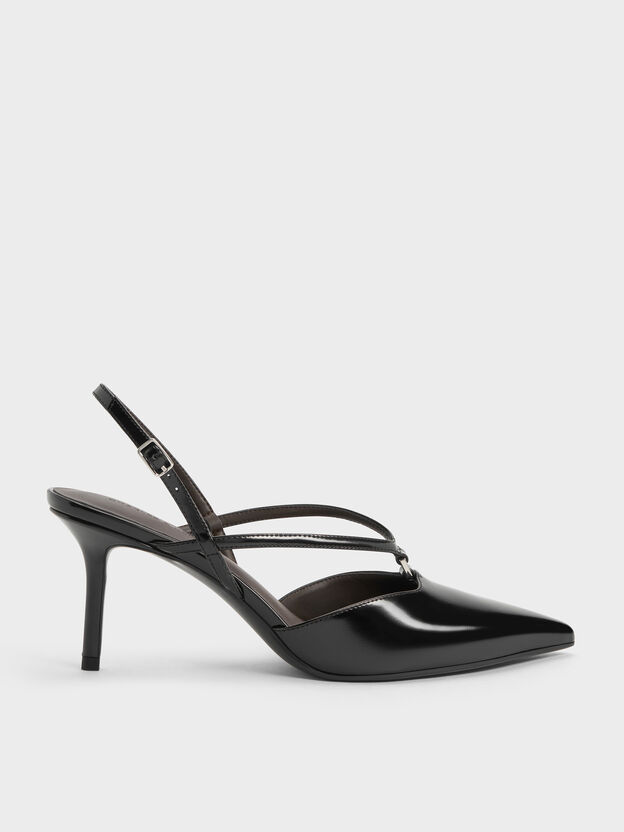 V-Strap Slingback Pumps, Black Box, hi-res