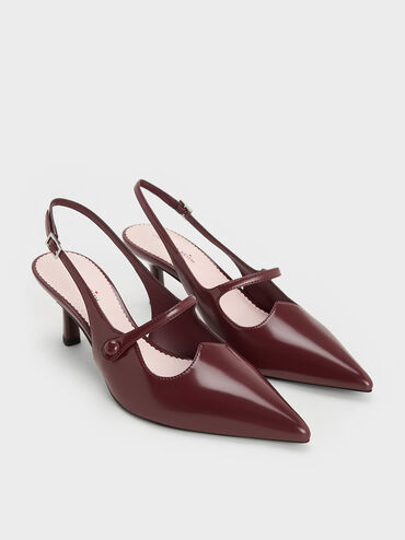 Pointed-Toe Mary Jane Slingback Pumps, Burgundy, hi-res