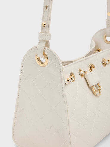 Duo Quilted Drawstring Bucket Bag, Cream, hi-res