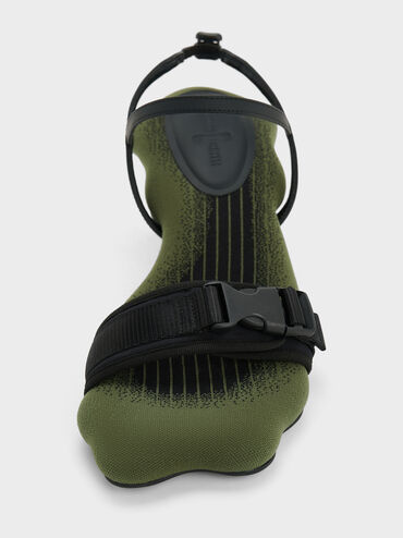 Nylon Wave-Edge Sculptural-Heel Sandals, Green, hi-res