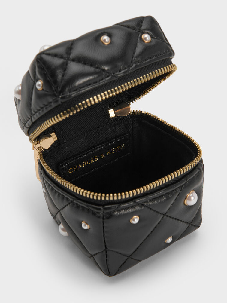 Janie Quilted Pearl-Embellished Chain-Handle Micro Bag, Black, hi-res