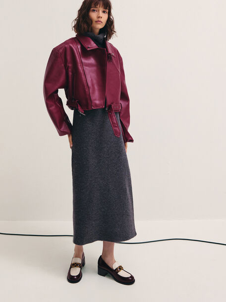 Two-Tone Metallic-Buckle Loafer Pumps, Burgundy, hi-res