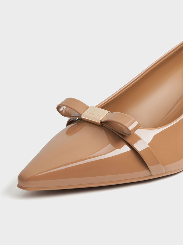 Dorian Patent Bow Pointed Pumps, Caramel, hi-res
