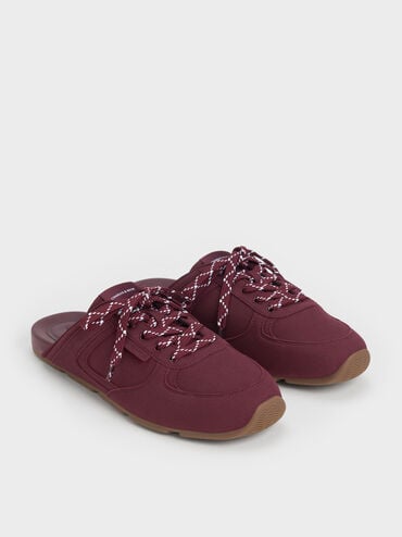 Patterned-Lace Slip-On Sneakers, Burgundy, hi-res