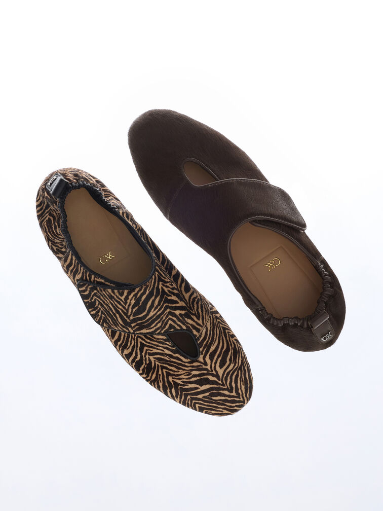 Pippa Calf Hair Zebra-Print Ballet Flats, Animal Print Sand, hi-res