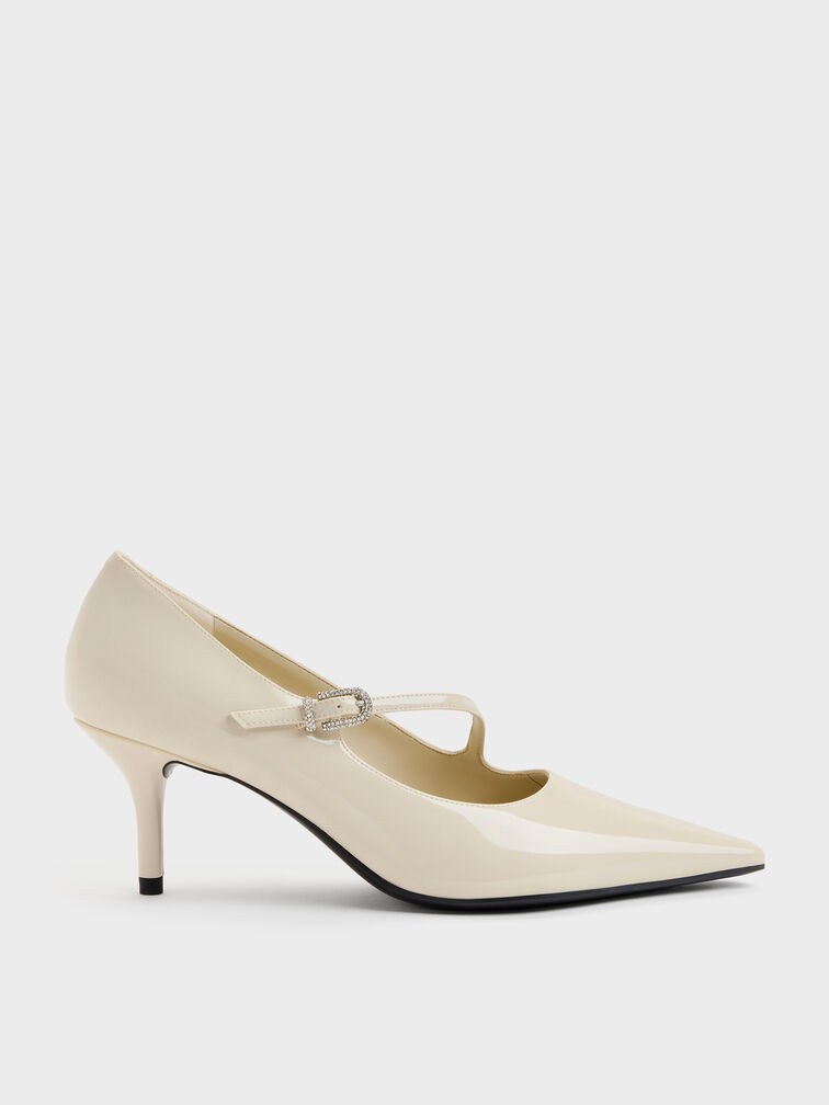 Patent Asymmetric-Strap Pumps, Chalk, hi-res