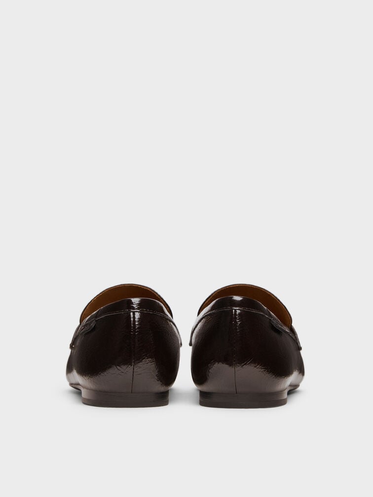 Crinkle-Effect Penny Loafers, Dark Brown, hi-res