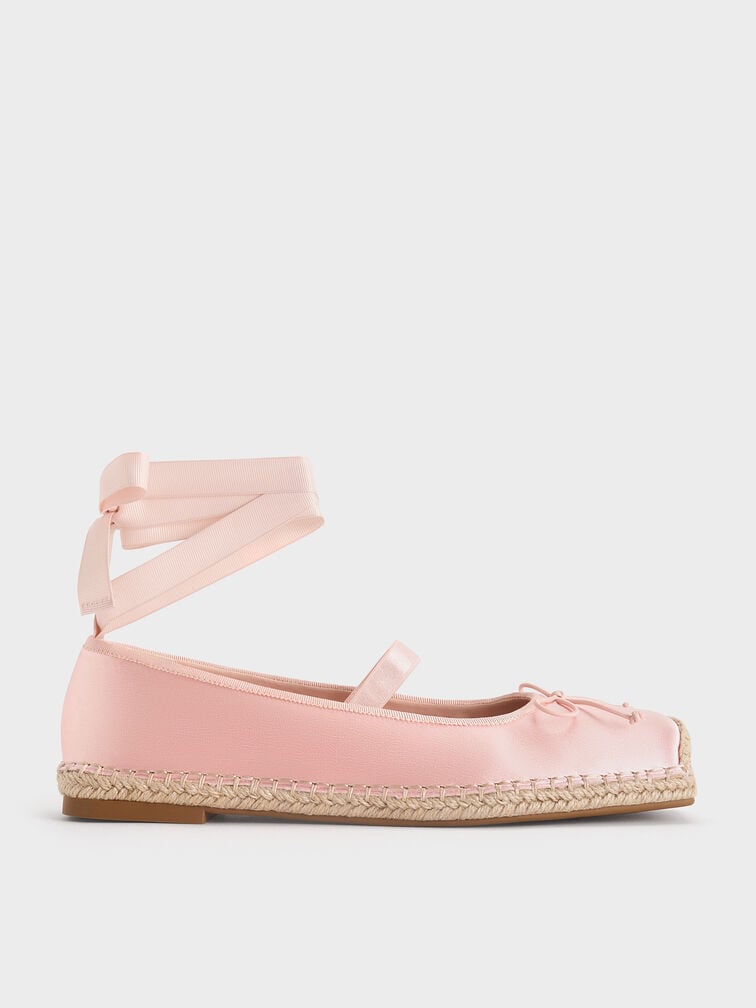 Bernadine Recycled Polyester Tie-Around Espadrille Flats, Pink, hi-res