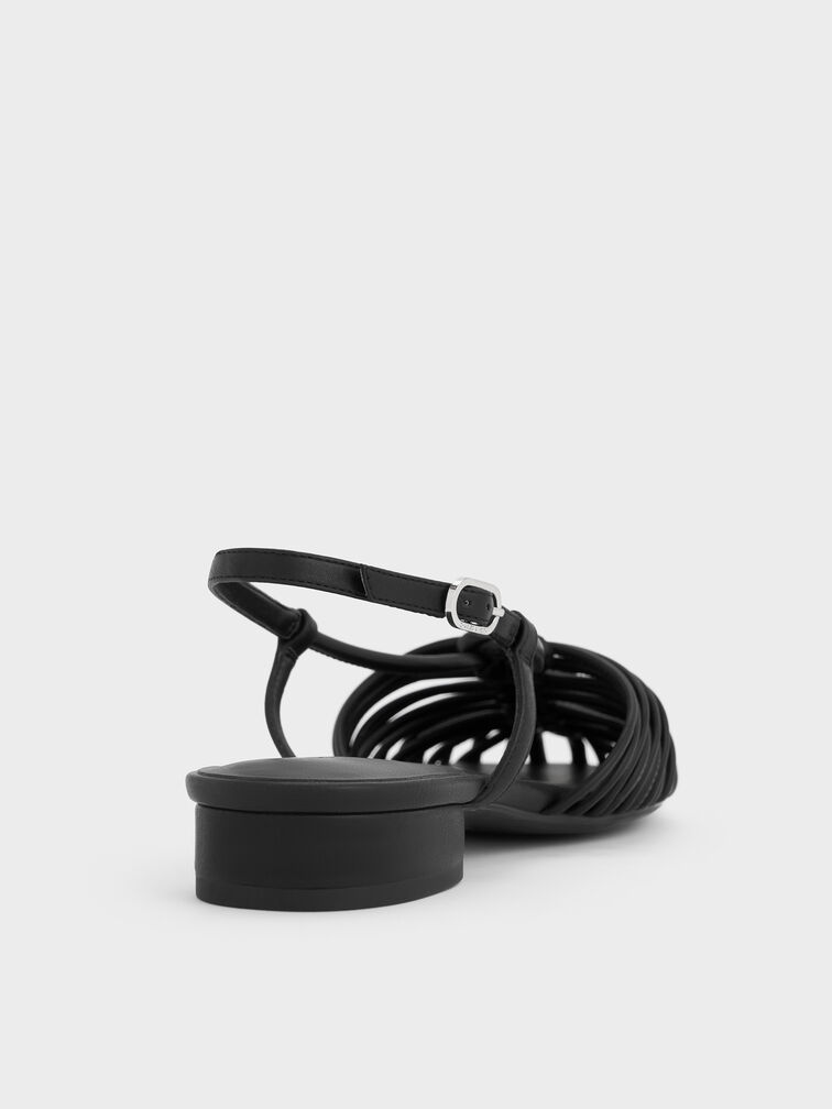 Linnea Woven Slingback Caged Sandals, Black, hi-res