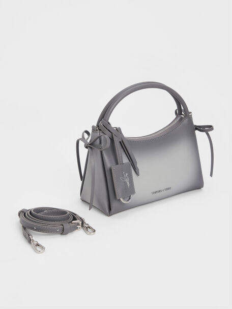 Hazel Burnished Bow Top Handle Bag, Grey, hi-res