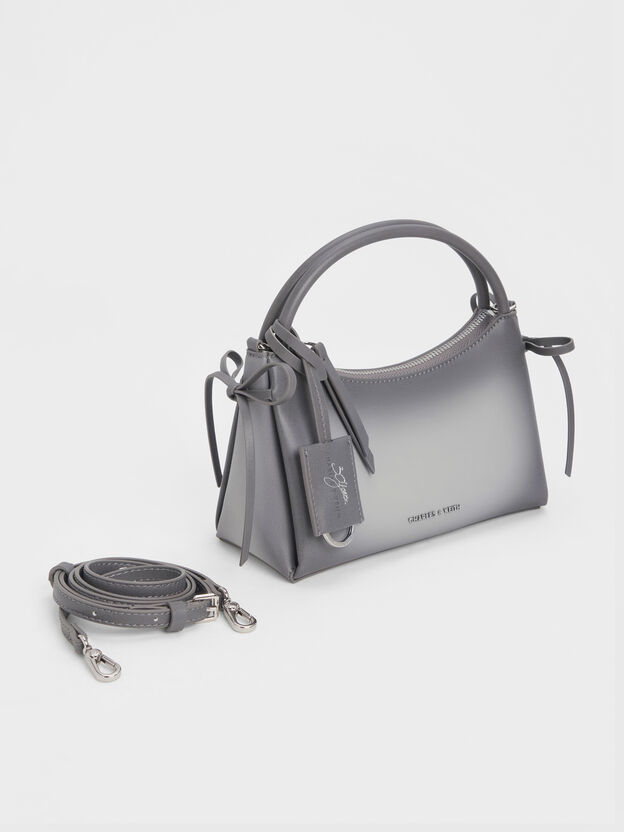 Hazel Burnished Bow Top Handle Bag, Grey, hi-res