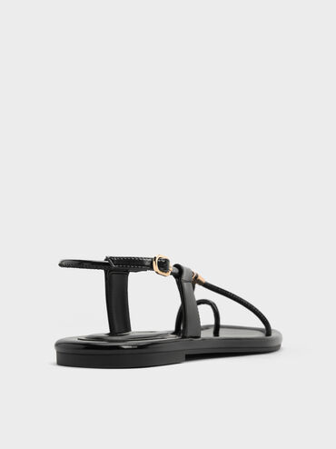 Metallic-Accent Toe-Ring Sandals, Black, hi-res