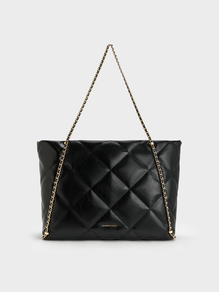 Apfra Quilted Chain-Embellished Tote Bag, Black, hi-res