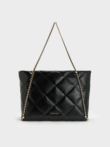 Apfra Quilted Chain-Embellished Tote Bag, Black, hi-res