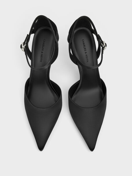 Satin D'Orsay Stiletto Pumps, Black Textured, hi-res