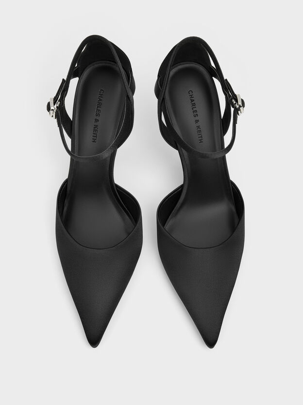 Satin D'Orsay Stiletto Pumps, Black Textured, hi-res