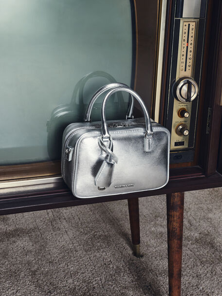Mini Sianna Metallic Bowling Bag, Silver, hi-res