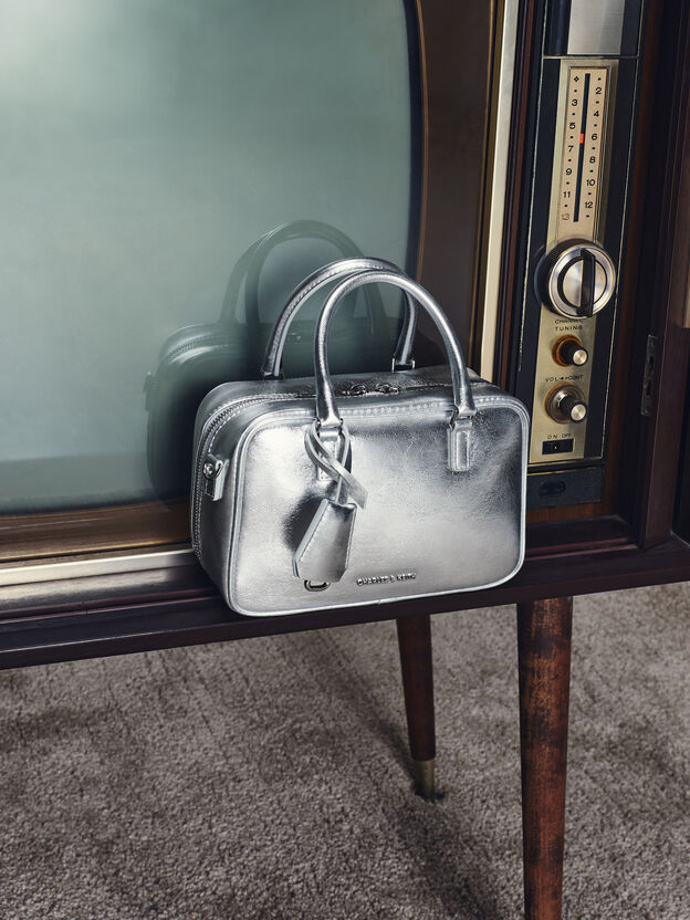 Mini Sianna Metallic Bowling Bag, Silver, hi-res