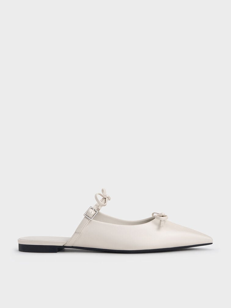 Double-Bow Pointed-Toe Mules, White, hi-res