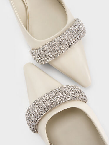 Crystal-Embellished Pointed-Toe Slingback Pumps, Chalk, hi-res