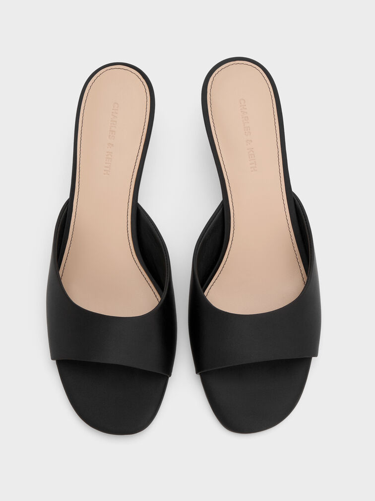 Satin Crystal-Heel Mules, Black Textured, hi-res