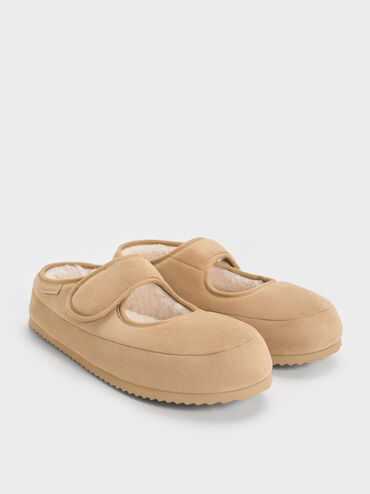 Lumi Faux Suede & Faux Shearling Mules, Sand, hi-res