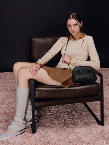 Sammie Knotted-Handle Bowling Bag, Black, hi-res