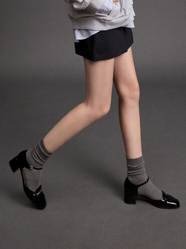 Leather Square-Toe D'Orsay Ankle-Strap Pumps, Black Box, hi-res