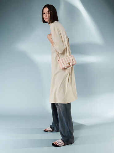 Alessia Checkered Pearl-Embellished Wallet on Chain, Light Pink, hi-res