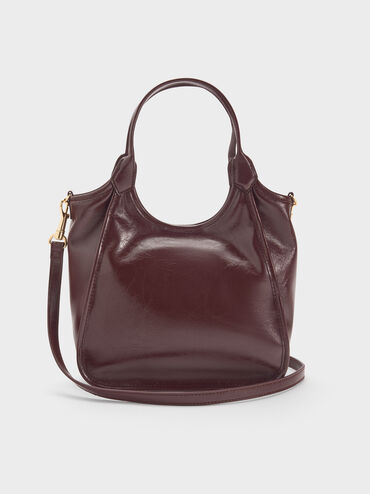 Mini Sianna Crinkle-Effect Slouchy Tote Bag, Wineberry Red, hi-res