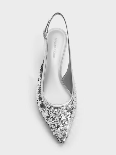 Ruthie Sequinned Slingback Pumps, Silver, hi-res
