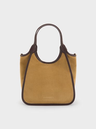 Mini Sianna Recycled Suede Contrast-Trim Tote Bag, Sahara Sand, hi-res