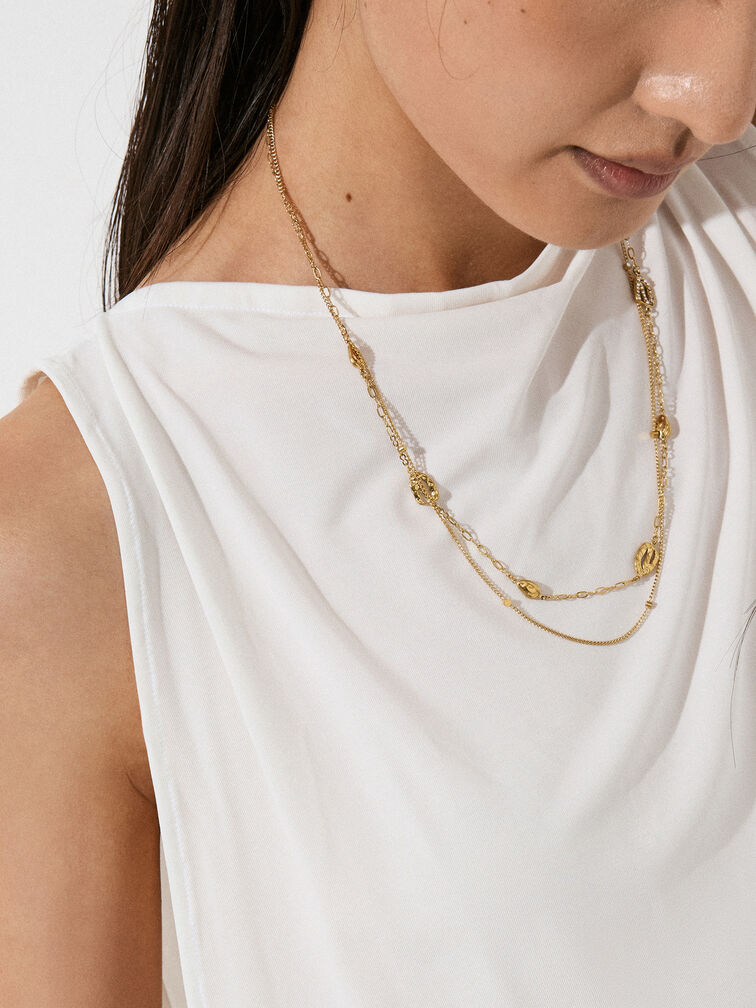 Aine Crystal Double-Chain Necklace, Gold, hi-res