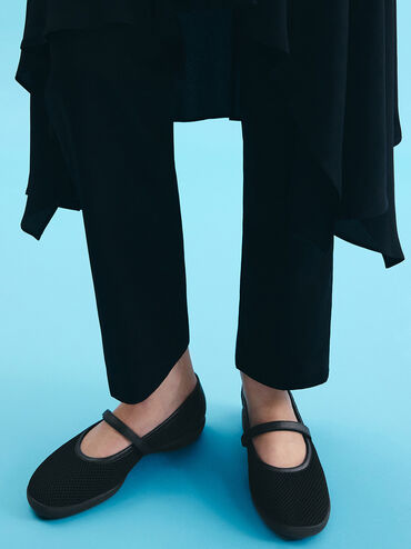 Mesh Mary Jane Sneakers, Black Textured, hi-res