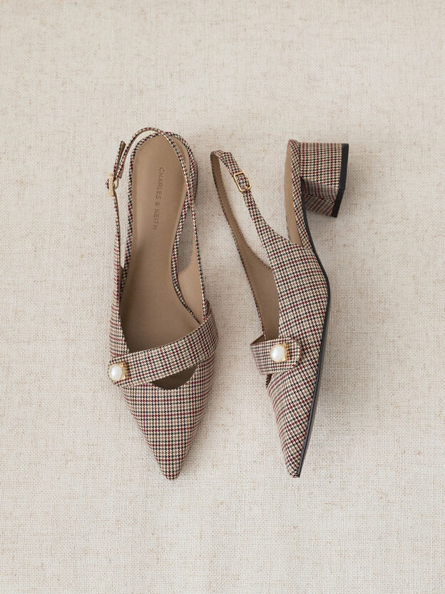 Marie Checkered Pearl Slingback Pumps, Multi, hi-res